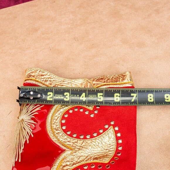 Jeffrey Campbell Business Red Patent Leather Suede Gold Knee High Boots sz7 - Picture 8 of 9